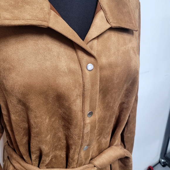New! Everyday Jones Faux Suede Belted Duster Camel Brown 3X - Picture 6 of 14